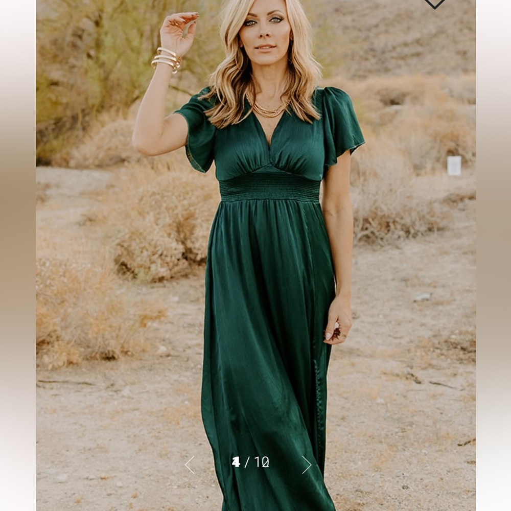 NWT Baltic Born Prague Slit Satin Maxi Dress in Dark Emerald Green size XL - Picture 4 of 13
